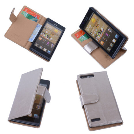 PU Leder Hoesje Huawei Ascend G6 Book/Wallet Case/Cover Goud 