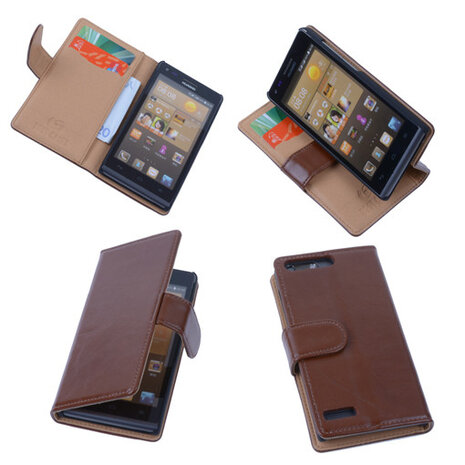 PU Leder Hoesje Huawei Ascend G6 Book/Wallet Case/Cover Bruin 