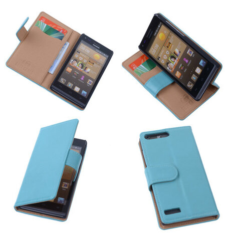 PU Leder Hoesje Huawei Ascend G6 Book/Wallet Case/Cover Turquoise 