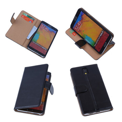 PU Leder Zwart Hoesje Samsung Galaxy Note 3 Book/Wallet Case/Cover