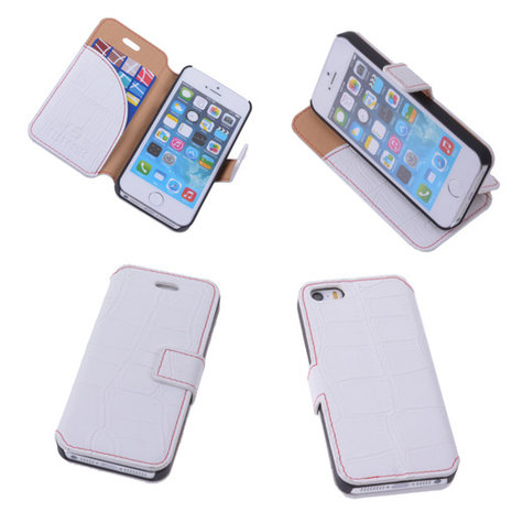 Wit Croco Hoesje iPhone 5 5s Book/Wallet Case/Cover 