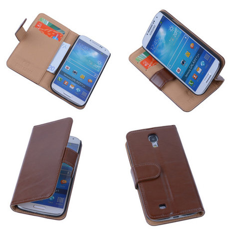 PU Leder Bruin Hoesje Samsung Galaxy S4 Book/Wallet Case/Cover 