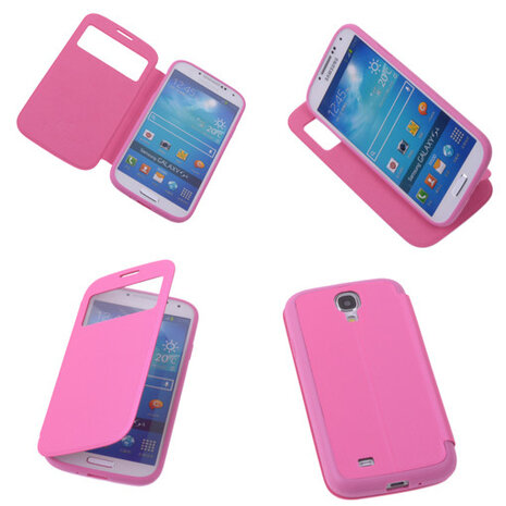 View Cover Pink Samsung Galaxy S4 Stand Case TPU Book-style