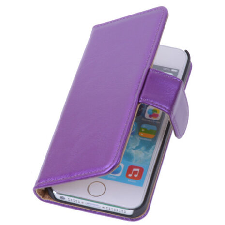 PU Leder Lila Hoesje iPhone 5 5s Book/Wallet Case/Cover 