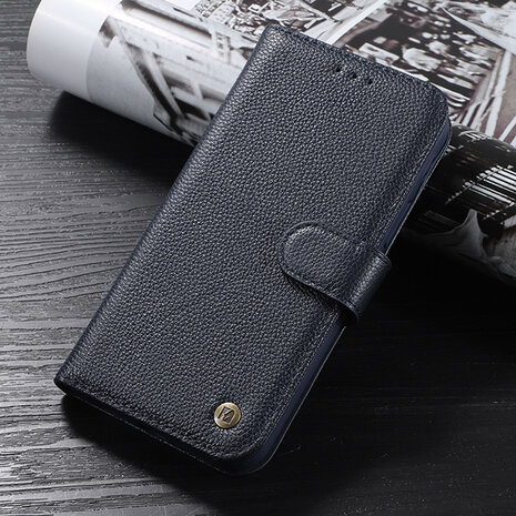 Echt Lederen Wallet Case Telefoonhoesje voor iPhone 11 Pro - Navy