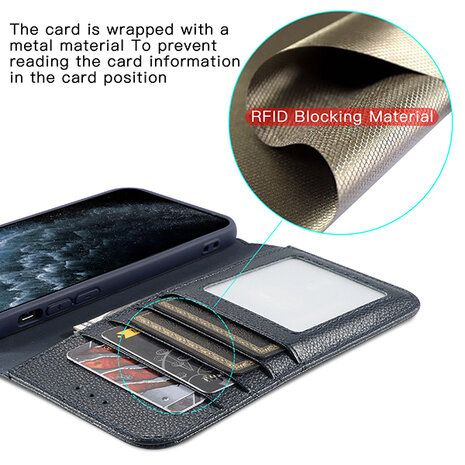 Echt Lederen Wallet Case Telefoonhoesje voor iPhone 11 Pro Max - Navy