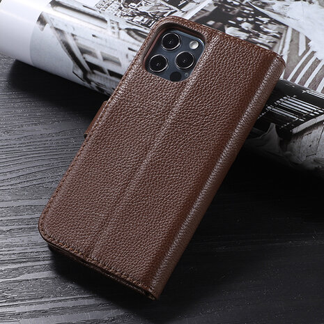 Echt Lederen Wallet Case Telefoonhoesje voor iPhone 11 Pro Max - Bruin