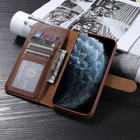 Echt Lederen Wallet Case Telefoonhoesje voor iPhone 11 Pro Max - Bruin