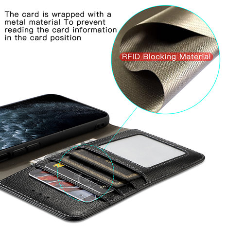 Echt Lederen Wallet Case Telefoonhoesje voor iPhone 12 Mini - Zwart