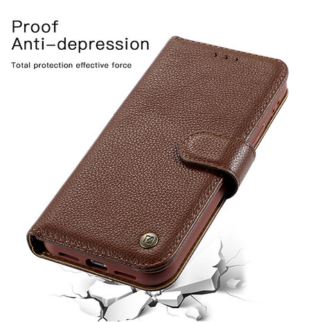 Echt Lederen Wallet Case Telefoonhoesje voor iPhone 12 Mini - Bruin