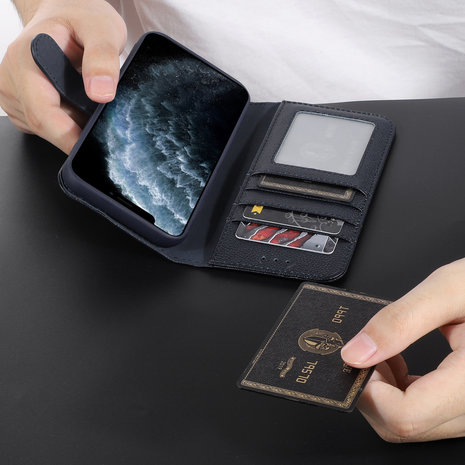 Echt Lederen Wallet Case Telefoonhoesje voor iPhone XR - Navy