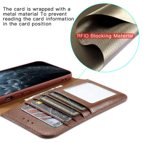 Echt Lederen Wallet Case Telefoonhoesje voor iPhone Xs Max - Bruin