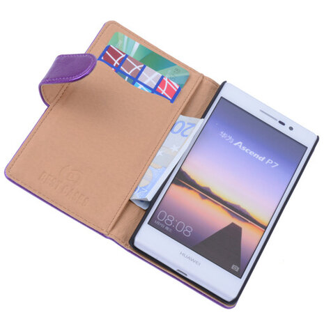 PU Leder Lila Hoesje voor Huawei Ascend P7 Book/Wallet Case/Cover
