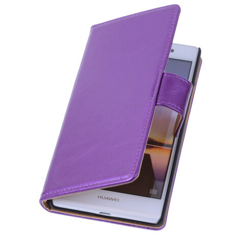 PU Leder Lila Hoesje voor Huawei Ascend P7 Book/Wallet Case/Cover