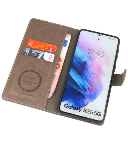 Book Case Pasjeshouder Telefoonhoesje voor Samsung Galaxy S21 Plus Grijs
