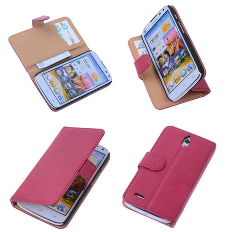 BestCases Fuchsia Huawei Ascend G610 Luxe Echt Lederen Booktype Hoesje