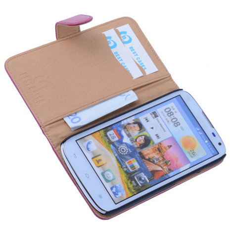 BestCases Fuchsia Huawei Ascend G610 Luxe Echt Lederen Booktype Hoesje