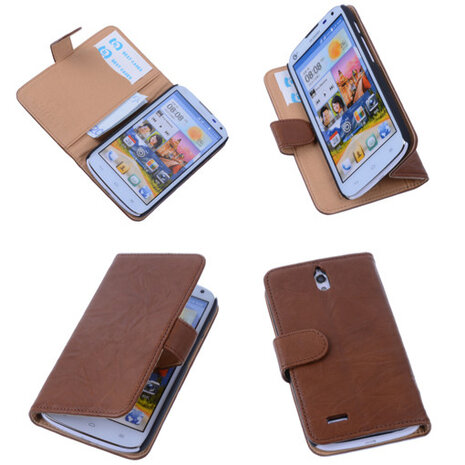 BestCases Bruin Huawei Ascend G610 Luxe Echt Lederen Booktype Hoesje
