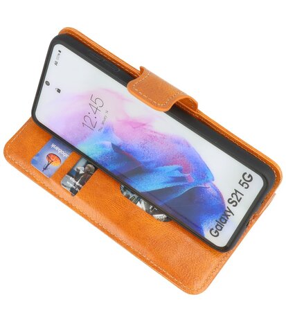 Portemonnee Wallet Case Hoesje voor Samsung Galaxy S21 - Bruin