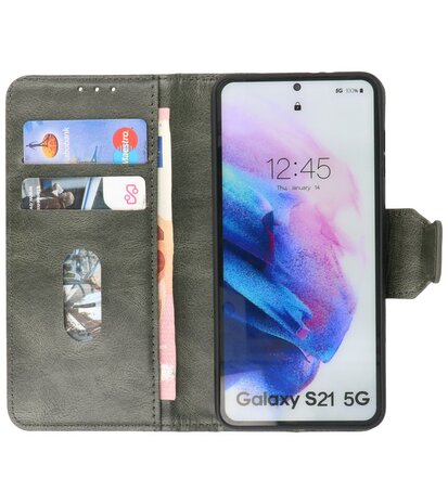 Portemonnee Wallet Case Hoesje voor Samsung Galaxy S21 - Donker Groen