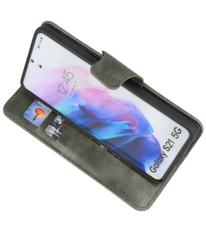 Portemonnee Wallet Case Hoesje voor Samsung Galaxy S21 - Donker Groen