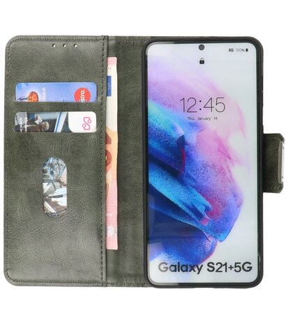 Portemonnee Wallet Case Hoesje voor Samsung Galaxy S21 Plus - Donker Groen