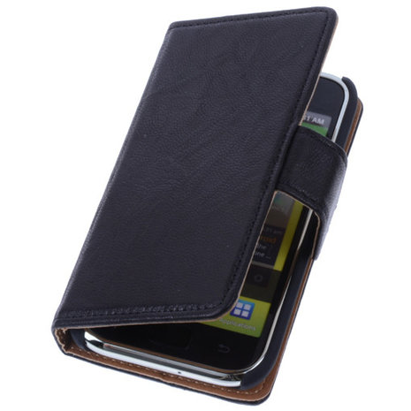 BestCases Zwart Echt Leer Booktype Hoesje voor Samsung Galaxy S Plus i9000