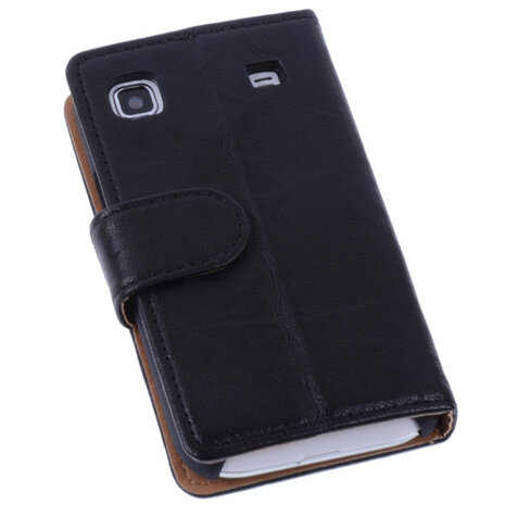 BestCases Zwart Echt Leer Booktype Hoesje voor Samsung Galaxy S Plus i9000