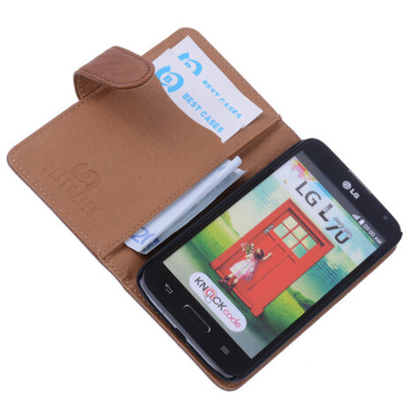 BestCases Bruin Luxe Echt Lederen Booktype Hoesje voor LG L70