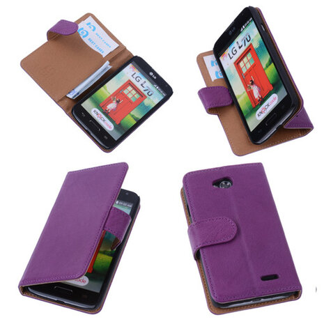 BestCases Lila Luxe Echt Lederen Booktype Hoesje LG L70