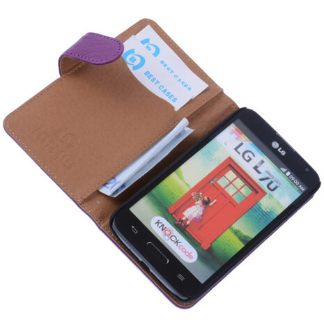 BestCases Lila Luxe Echt Lederen Booktype Hoesje voor LG L70