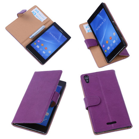 BestCases Lila Sony Xperia T3 Stand Echt Lederen Booktype Hoesje 