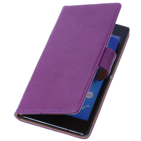 BestCases Lila Hoesje voor Sony Xperia T3 Stand Echt Lederen Booktype