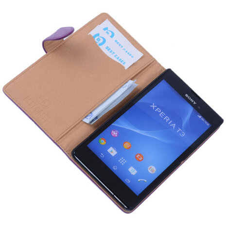 BestCases Lila Hoesje voor Sony Xperia T3 Stand Echt Lederen Booktype