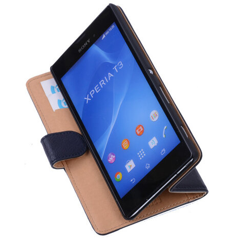 BestCases Navy Blue Hoesje voor Sony Xperia T3 Stand Echt Lederen Booktype
