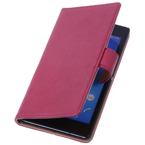 BestCases Fuchsia Hoesje voor Sony Xperia T3 Stand Echt Lederen Booktype