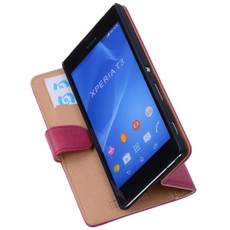 BestCases Fuchsia Hoesje voor Sony Xperia T3 Stand Echt Lederen Booktype