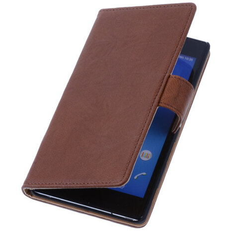 BestCases Bruin Hoesje voor Sony Xperia T3 Stand Echt Lederen Booktype