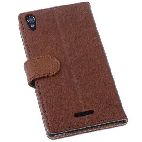 BestCases Bruin Hoesje voor Sony Xperia T3 Stand Echt Lederen Booktype