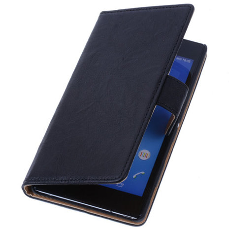BestCases Zwart Hoesje voor Sony Xperia T3 Stand Echt Lederen Booktype