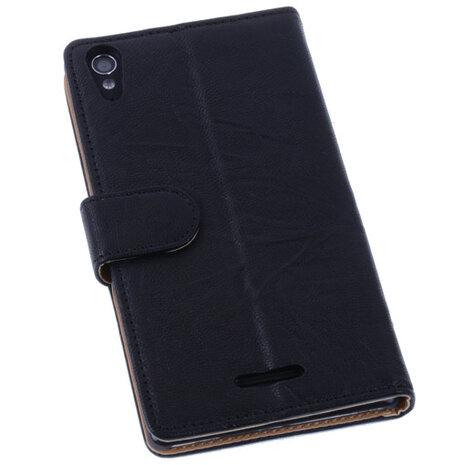 BestCases Zwart Hoesje voor Sony Xperia T3 Stand Echt Lederen Booktype