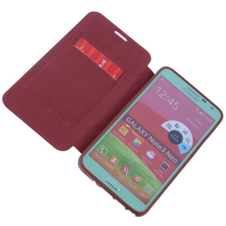 Bruin TPU Book Case Flip Cover Motief Hoesje voor Samsung Galaxy Note 3 Neo
