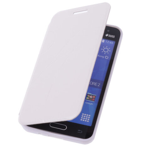 Bestcases Wit TPU Book Case Flip Cover Motief Hoesje voor Samsung Galaxy Core 2