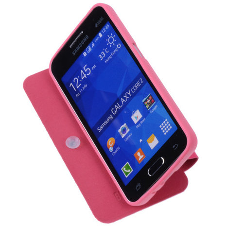 Bestcases Pink TPU Book Case Flip Cover Motief Hoesje voor Samsung Galaxy Core 2