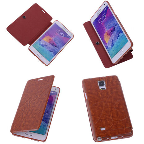 Bestcases Bruin Samsung Galaxy Note 4 TPU Book Case Flip Cover Motief 