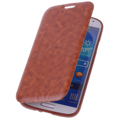 Bestcases Bruin TPU Book Case Flip Cover Motief Hoesje voor Samsung Galaxy S4