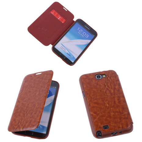 Bestcases Bruin TPU Book Case Flip Cover Motief Samsung Galaxy Note 2