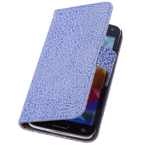 Antiek Blue White Hoesje voor Samsung Galaxy S5 (Plus) Echt Leer Wallet Case