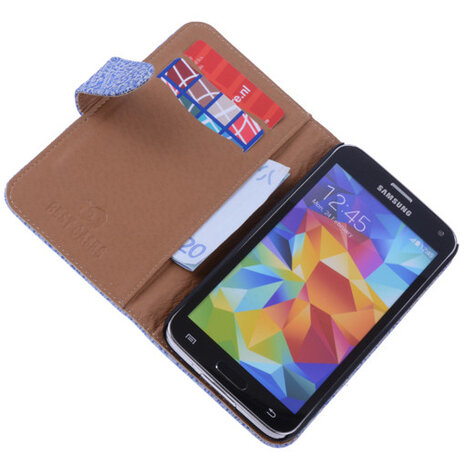 Antiek Blue White Hoesje voor Samsung Galaxy S5 (Plus) Echt Leer Wallet Case