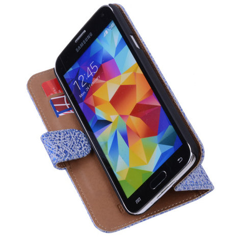Antiek Blue White Hoesje voor Samsung Galaxy S5 (Plus) Echt Leer Wallet Case